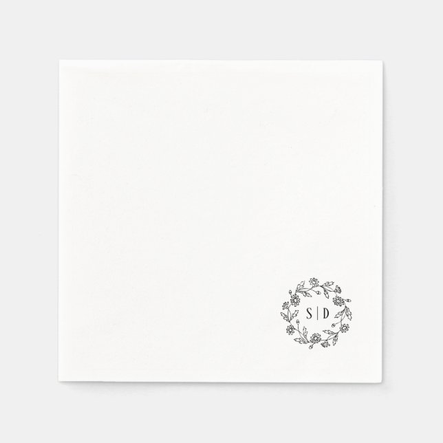 Botanical Wedding black white Napkin (Front)