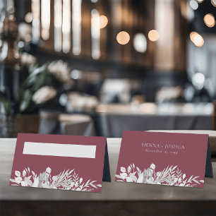 Botanical Wedding Burgundy Grey Personalised Place Card