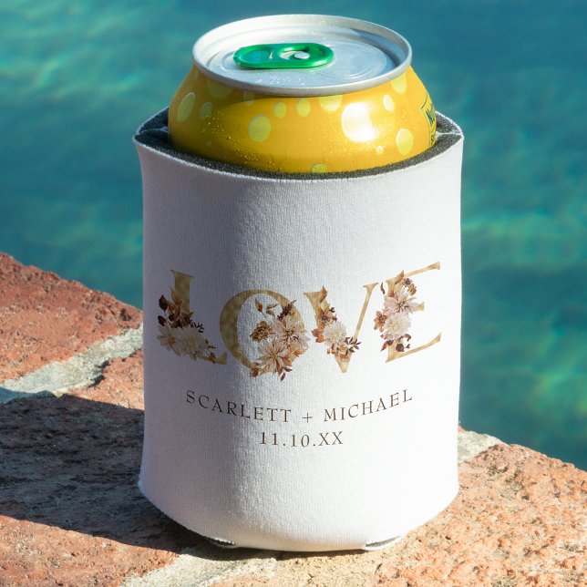 Botanical Wedding  Can Cooler (Love Botanical Autumn  Wedding Can Cooler by Painted Paperie
)