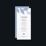 Botanical Wedding Dusty Blue Menu Card<br><div class="desc">This modern wedding menu template is part of Do Tell A Belle's luxury invitation collection. The design features simple leaves in a shade of dusty blue. Customise them with menu items, names and event date. Perfect for weddings, bridal shower, rehearsal dinners or whatever you like. An elegant yet botanical choice...</div>