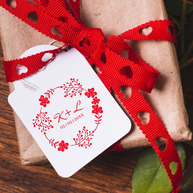 Botanical Wedding Floral Wreath with Initials Rubber Stamp (Creator Uploaded)