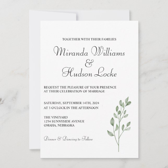 Botanical Wedding Invite with QR Code and Photo (Front)
