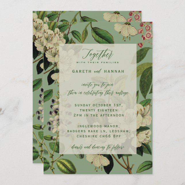 BOTANICAL WEDDING INVITES - SAGE (Front/Back)