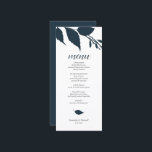 Botanical Wedding Midnight Blue Menu Card<br><div class="desc">This modern wedding menu template is part of Do Tell A Belle's fall luxury invitation collection. The design features simple leaves in midnight blue. Customise them with menu items, names and event date. Perfect for evening weddings, bridal shower, rehearsal dinners or whatever you like. A elegant yet botanical choice for...</div>