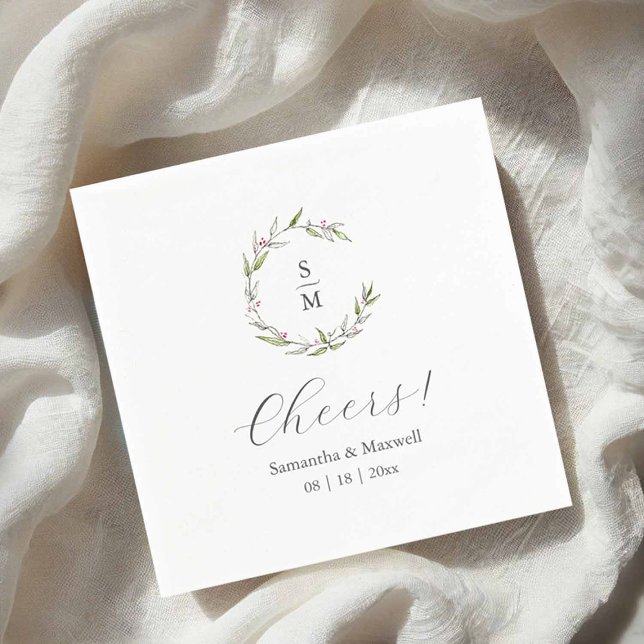 Botanical Wedding Monogram Napkins (wedding monogram napkins designed with botanical line art by Victoria Grigaliunas Do Tell A Belle)