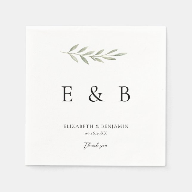 Botanical Wedding Monogram Personalised Greenery Napkin (Front)