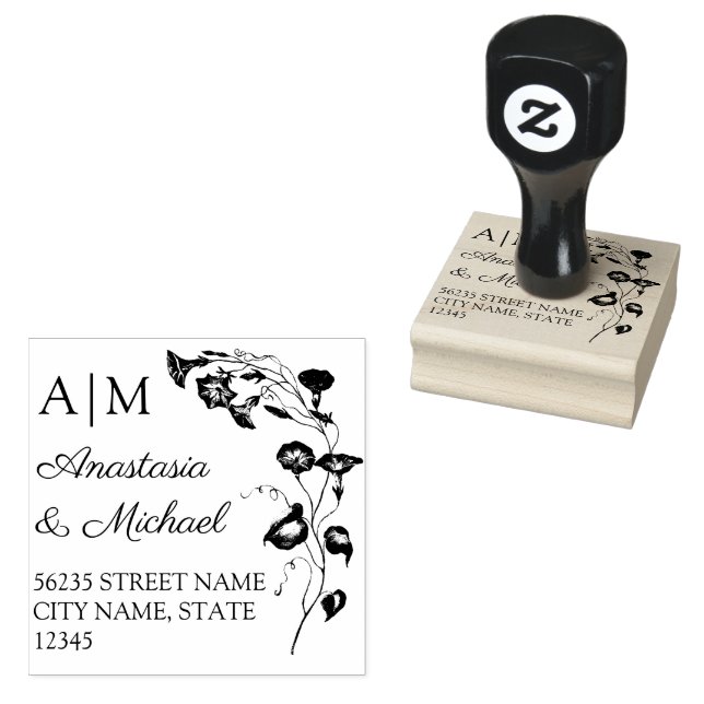 botanical wedding monogram return address rubber stamp (Stamped)