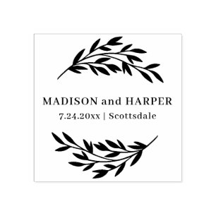 Botanical Wedding Names and Date Rubber Stamp