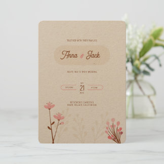 Botanical wedding pink and beige wild flowers invitation