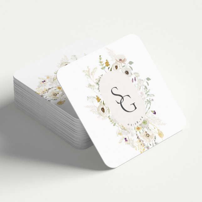 Botanical Wedding Square Paper Coaster (Creator Uploaded)