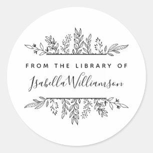 Botanical Whimsy "From the Library of" Bookplate Classic Round Sticker