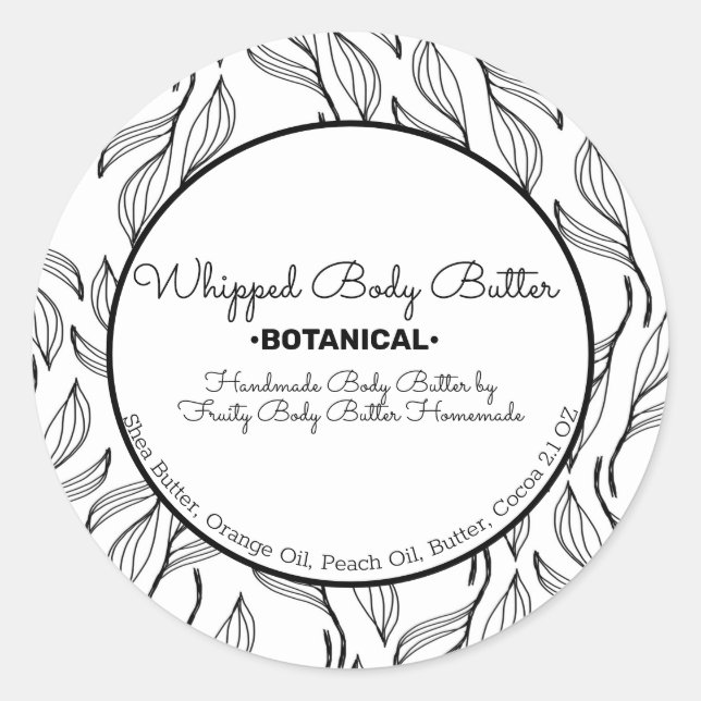 Botanical Whip Body Butter Bath Branding Packaging Classic Round Sticker (Front)