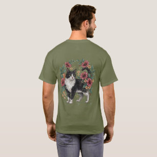 Botanical Whiskers: Folk Art Floral Cat T-Shirt