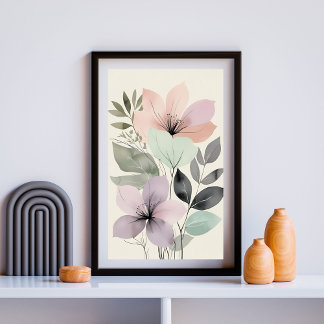 Botanical Whisper Garden | Soft Pastel Floral Art Poster