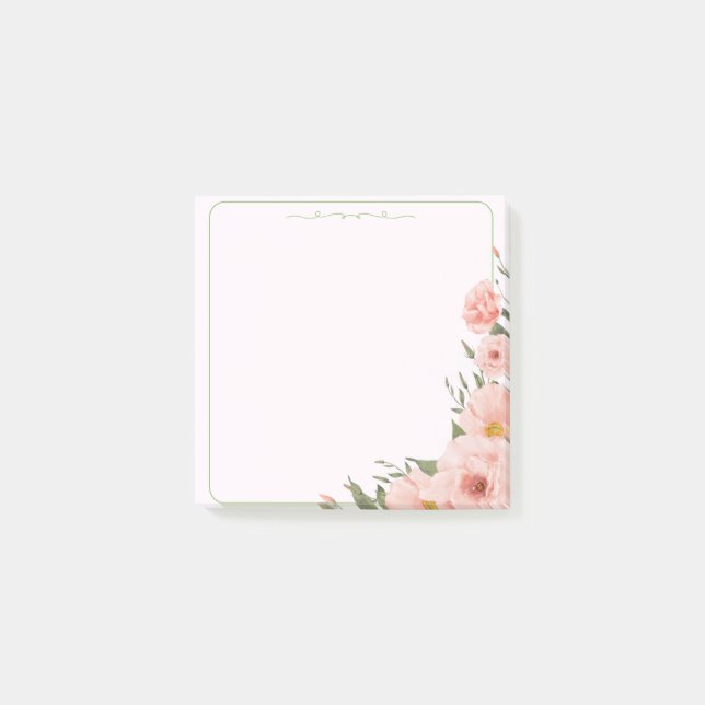 Botanical Whispers– Blush & Green Post-it Notes (Front)