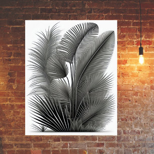 Botanical White Black Line Drawing Poster
