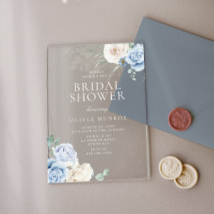 Botanical White & Blue Floral Bridal Shower Acrylic Invitations