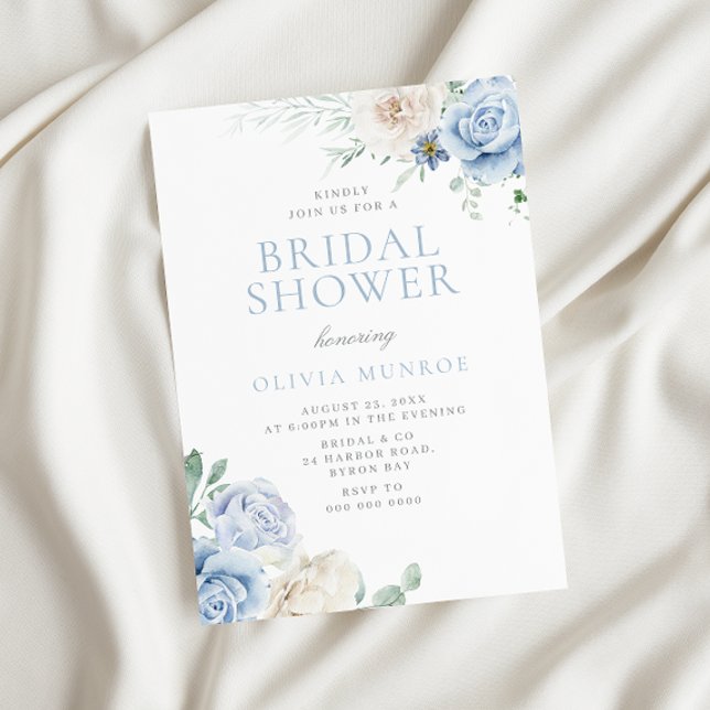 Botanical White & Blue Floral Bridal Shower Invitation (Creator Uploaded)