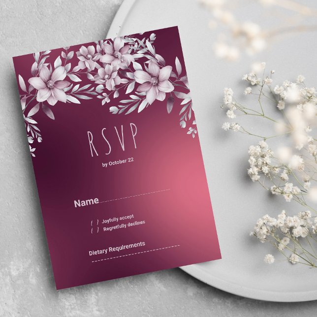 Botanical white  burgundy floral gradient RSVP Invitation (Botanical white burgundy floral gradient RSVP)