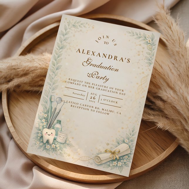 Botanical White Coat Dentist Graduation Invitation (Creator Uploaded)