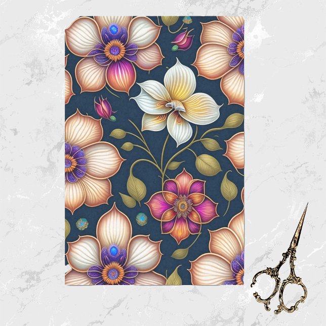Botanical White Colourful Floral Artwork Tissue Paper (Creator Uploaded)