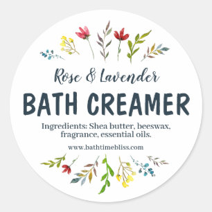 Botanical White Floral Handmade Bath Creamer Classic Round Sticker