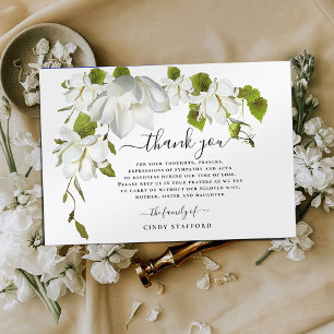Botanical White Flowers Funeral Thank You Card