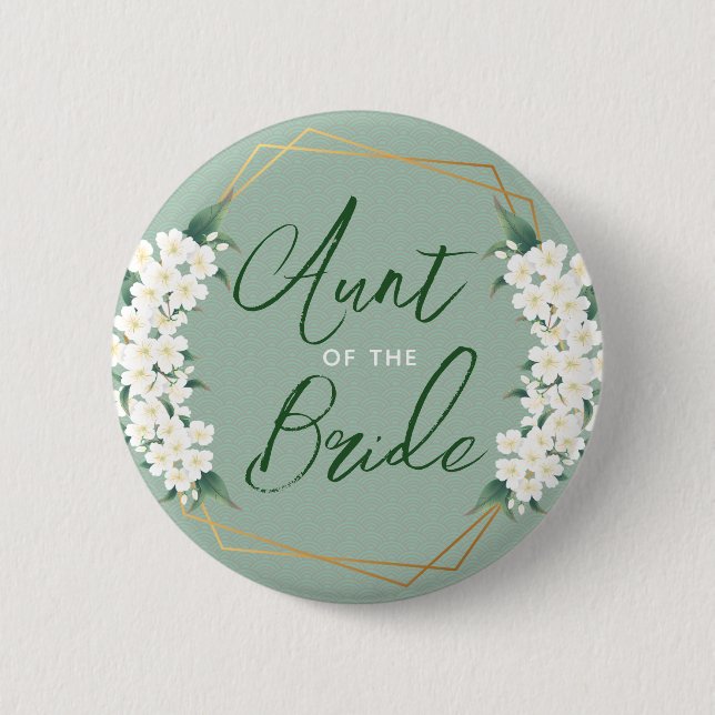 Botanical White Flowers on Green Aunt of Bride 6 Cm Round Badge (Front)