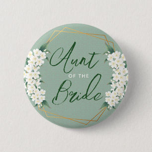 Botanical White Flowers on Green Aunt of Bride 6 Cm Round Badge
