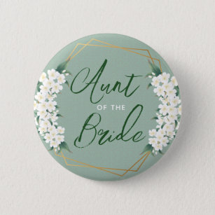 Botanical White Flowers on Green Aunt of Bride 6 Cm Round Badge