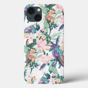 Botanical White Garden Flowers and Birds iPhone 13 Case