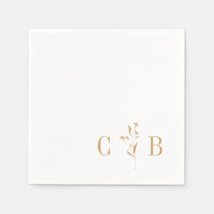 Botanical White Gold Monogram Initial Wedding Napkin