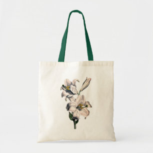 BOTANICAL WHITE LILIES ILLUSTRATION TOTE BAG