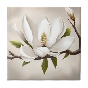 Botanical White Magnolia Ceramic Tile