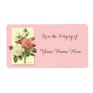 Botanical White Red Roses Library of Bookplate