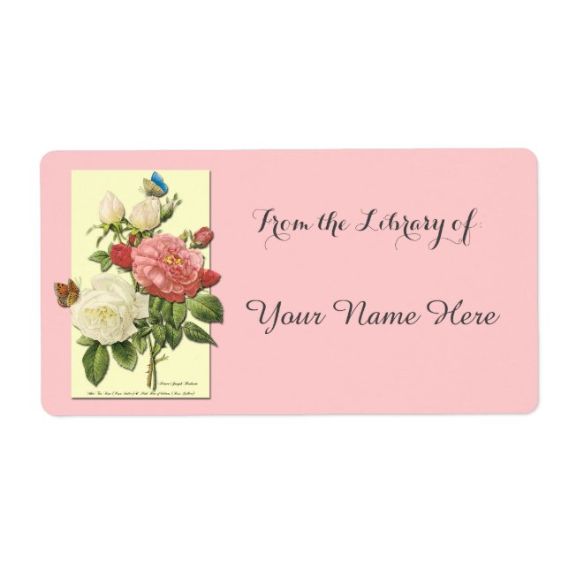 Botanical White Red Roses Library of Bookplate (Front)