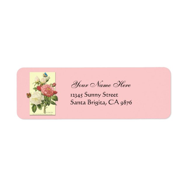 Botanical White Red Roses Return Address Labels (Front)