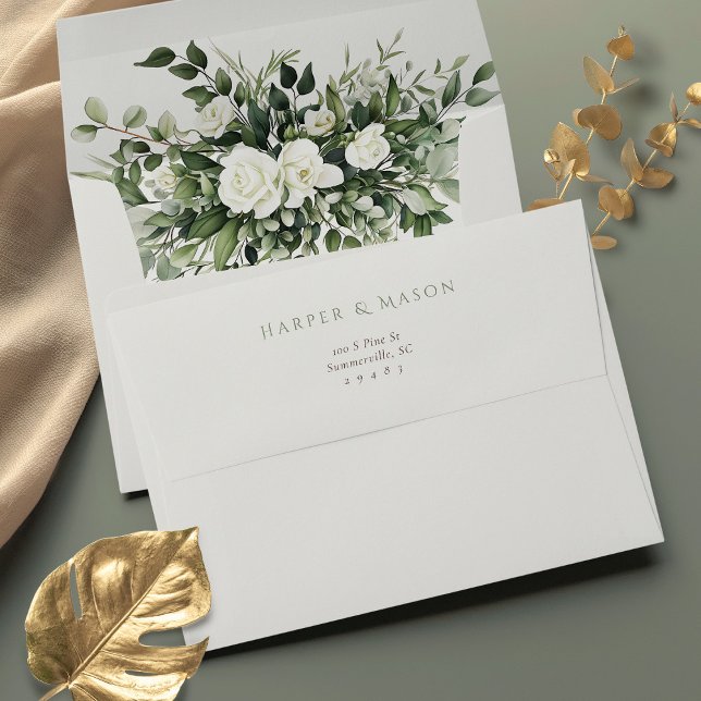 Botanical White Rose Wedding Envelope Set (Creator Uploaded)