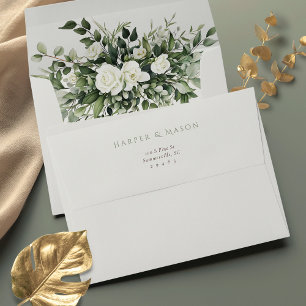 Botanical White Rose Wedding Envelope Set