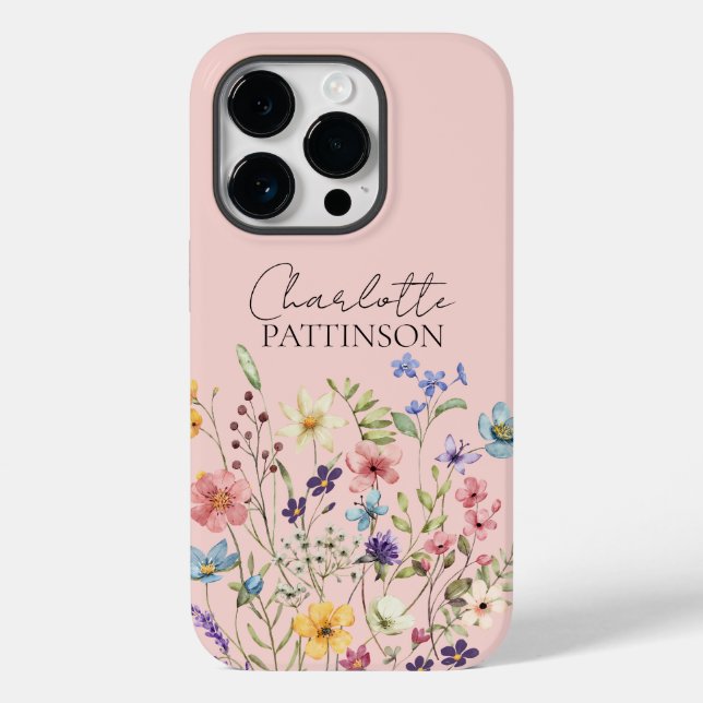 Botanical Wildflower Custom Name Blush Pink  Case-Mate iPhone Case (Back)