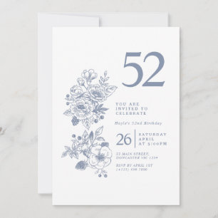 Botanical Wildflower Dusty Blue 52nd Birthday Invitation