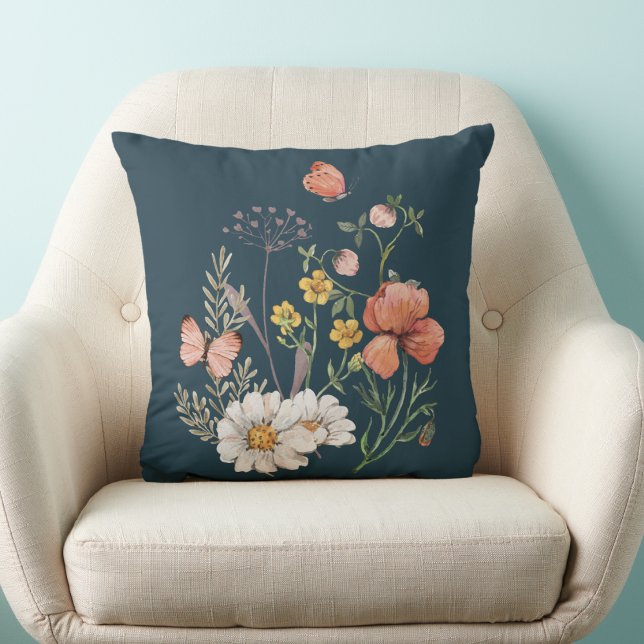 Botanical Wildflower Flower Boho  Cushion (Creator Uploaded)