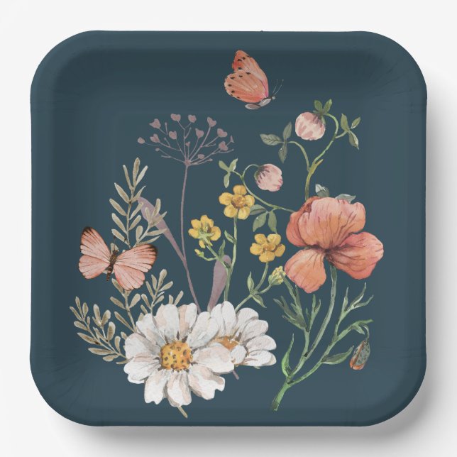 Botanical Wildflower Flower Boho  Paper Plate (Front)