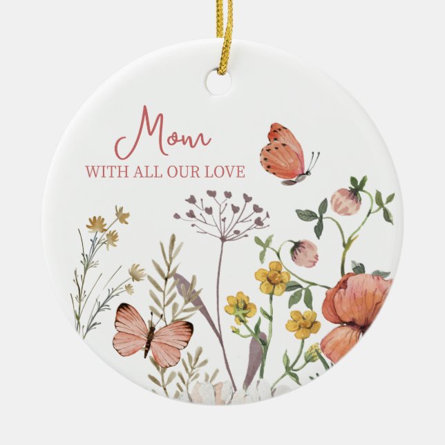 Botanical Wildflower Flower Boho Personalised Name Ceramic Ornament (Front)