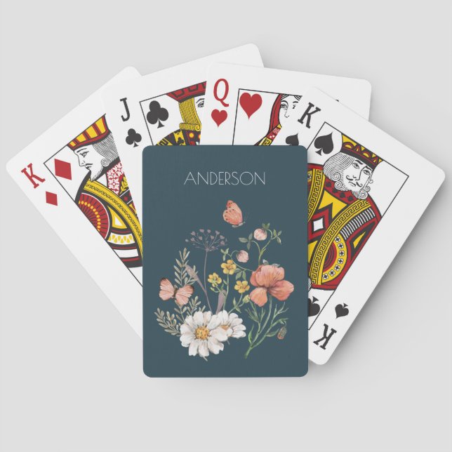 Botanical Wildflower Flower Boho Playing Cards (Back)