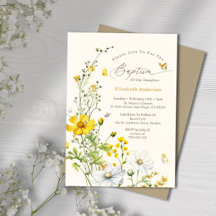 Botanical Wildflower Garden Butterflies Baptism Invitation