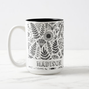 Botanical Wildflower Meadow Personalised Colouring Two-Tone Coffee Mug