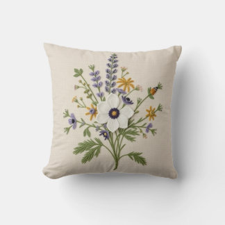 Botanical Wildflower Needlepoint Throw Pillow