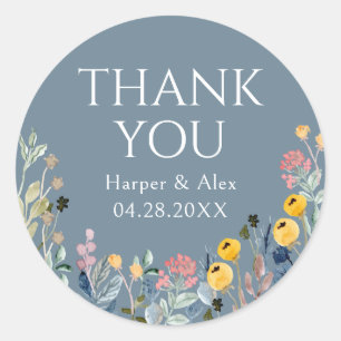 Botanical Wildflower Thank You Classic Round Sticker