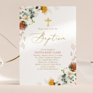 Botanical Wildflowers Baptism Christening Invitation